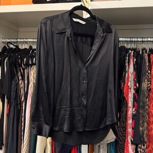 Zara Black Satin Button Down Shirt